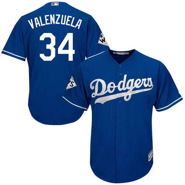 Dodgers #34 Fernando Valenzuela Blue New Cool Base World Series Bound Stitched MLB Jersey